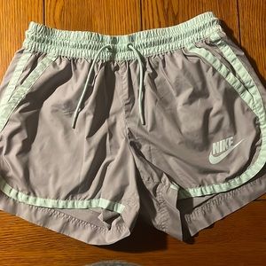 Grey and mint green nike shorts with liner